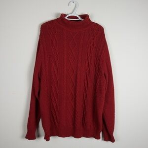 Oscar De La Renta Chunky Cable Knit Red Cotton Sweater